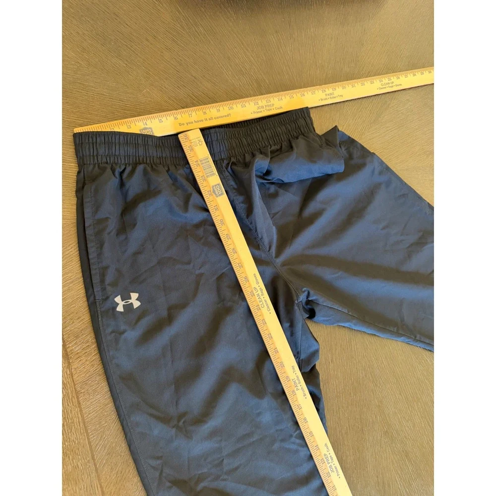 Under Armour Mens Large Black Loose Fit Mesh Lined Track Pants Ankle Zip 1267145